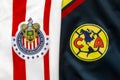 Guadalajara Chivas vs Club America Football Soccer close up to their logo on a jersey