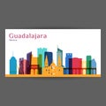 Guadalajara city, Mexico architecture silhouette. Colorful skyline.