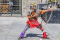 Guadalajara, Jalisco Mexico. February 4, 2023. Old man with native warrior costume and bow in hand Royalty Free Stock Photo