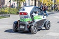 Guadalajara, Jalisco Mexico. February 4, 2023. Small electric police car patrolling in historic city center