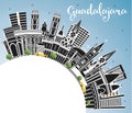Guadalajara Mexico City Skyline with Color Buildings, Blue Sky and Copy Space Royalty Free Stock Photo