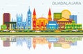 Guadalajara Mexico Skyline with Color Buildings, Blue Sky and Re Royalty Free Stock Photo
