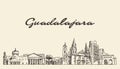 Guadalajara skyline Jalisco Mexico a vector sketch Royalty Free Stock Photo