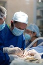 Doctors work on abdomen during surgery