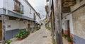 Guadalupe vintage streets with wooden columns in Spain