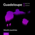 Guadeloupe 3D map. Stylized neon simple digital isometric striped vector Map of Guadeloupe is in violet colors