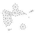 Guadeloupe map of polygonal mosaic lines network, ray, dots illustration.