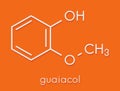 Guaiacol aromatic molecule. Responsible for the smoky taste of smoked foods. Skeletal formula.