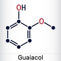 Guaiacol molecule. It is expectorant, disinfectant, plant metabolite. Present in wood smoke. Skeletal chemical formula