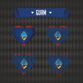 Guam. Collection of four vector hearts with flag. Heart silhouette