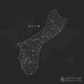 Guam map abstract geometric mesh polygonal light concept with black and white glowing contour lines countries and dots