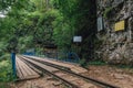 GUAMSKOE GORGE, RUSSIA, AUGUST 17, 2016: Bridge exploded by partisans Royalty Free Stock Photo