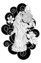 Guan Yin women god of Buddhism with cherry blossom design for traditional tattoo