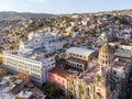 Guanajuato City, Mexico, aerial view of historical buildings. Close up of Templo de San Felipe Neri