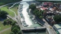 Guandu Wharf Fishing Boat Harbour, Taipei, Taiwan, Aerial Circling