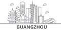 Guangzhou architecture line skyline illustration. Linear vector cityscape with famous landmarks, city sights, design