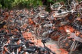 A lot of broken sharing bike crowded on the street in guangzhou china