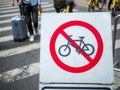 Guangzhou, CHINA-MARCH 27, 2018: No Cycling restriction sign on beijing road shopping street guangzhou, China Royalty Free Stock Photo