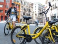 Guangzhou, CHINA-MARCH 27, 2018: Ofo is a popular bike sharing platform where users grab bikes through an app in many cities in