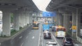 Guangzhou, China - May, 2019: Urban highway with traffic under bridges in China. Media. Busy traffic during rush hour in Royalty Free Stock Photo