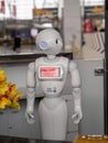 GUANGZHOU, CHINA - 9 OCT 2019 - A smart passenger service robot at Guangzhou Baiyun Airport. Humanoid robots theme
