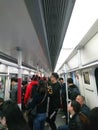 Guangzhou, China: take the subway traffic, a lot of people, more crowded