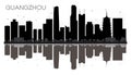 Guangzhou City skyline black and white silhouette with reflections. Royalty Free Stock Photo