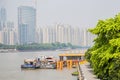 Guangzhou Pearl River on both sides of the scenery, the Pearl River side of a pier