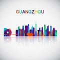 Guangzhou skyline silhouette in colorful geometric style.