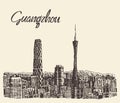 Guangzhou skyline vector illustration drawn sketch