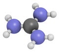 Guanidinium cation. Protonated form of guanidine. 3D rendering. Atoms are represented as spheres with conventional color coding: