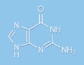 Guanine G purine nucleobase molecule. Base present in DNA and RNA. Skeletal formula.