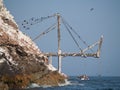 Guano collection structures at Islas Ballestas in Royalty Free Stock Photo