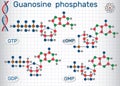 Guanosine phosphates guanosine triphosphate, guanosine diphosph Royalty Free Stock Photo