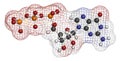 Guanosine triphosphate (GTP) RNA building block molecule. Also used as energy transport molecule and in signal transduction. Atoms Royalty Free Stock Photo