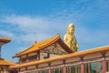 Guanyin goddress with temple rooftop and beautiful sky at foguangshan thaihua temple thailand