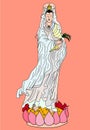 Golden Guanyin or Guan Yin vector for tattoo on black background.