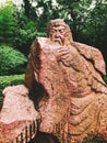 Guanyu red granite statue