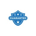 Guaranted label vector illustration isolated on white background. Blue Warranty sign with shield and star shape element design Royalty Free Stock Photo