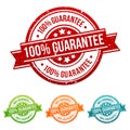 100% Guarantee Stamp Button Banner Badge in different colours Royalty Free Stock Photo