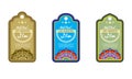 Guaranteed halal label set. Islamic badge with ornaments. Vector illustration.