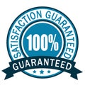 100% Guaranteed. Satisfaction guaranteed badge label. Blue icon. Royalty Free Stock Photo