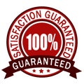 100% Guaranteed. Satisfaction guaranteed badge label. Red icon.