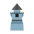 Guard building front view vector icon. Kingdom protection military flat watching tower