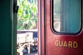 `Guard` door compartment of a train sitting idle in Kandy station, Sri Lanka. Royalty Free Stock Photo