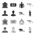 Guard, guide, statue, gun. Museum set collection icons in black,monochrome style vector symbol stock illustration web.