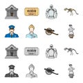 Guard, guide, statue, gun. Museum set collection icons in cartoon,monochrome style vector symbol stock illustration web.