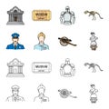 Guard, guide, statue, gun. Museum set collection icons in cartoon,outline style vector symbol stock illustration web.