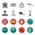 Guard, guide, statue, gun. Museum set collection icons in monochrome,flat style vector symbol stock illustration web.