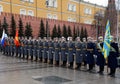 The guard of honor during a ceremony of laying flowers at the tomb of the Unknown soldier in the Alexander garden in Moscow